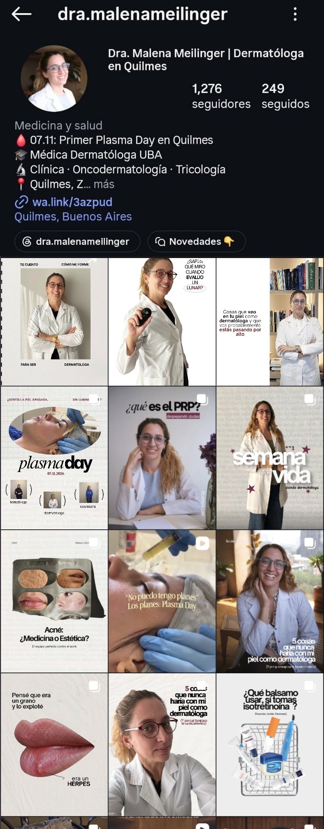 Instagram profile after: the doctor in most posts, one visual system